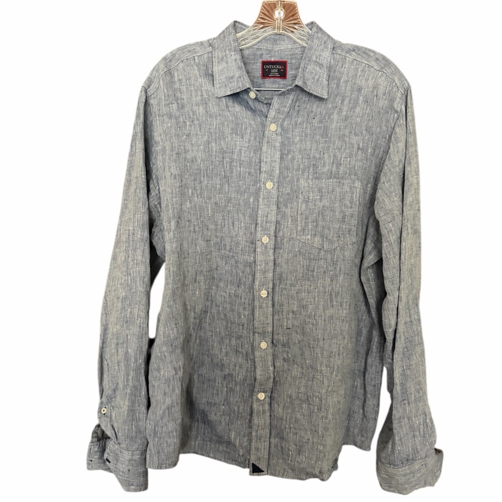 Untuckit Men's Casual Chambray Blue 100% linen Button-Down Shirt